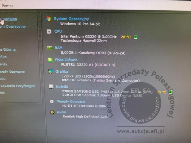 27 - Komputer stacjonarny Fujitsu E520 E85 + monitor Fujitsu