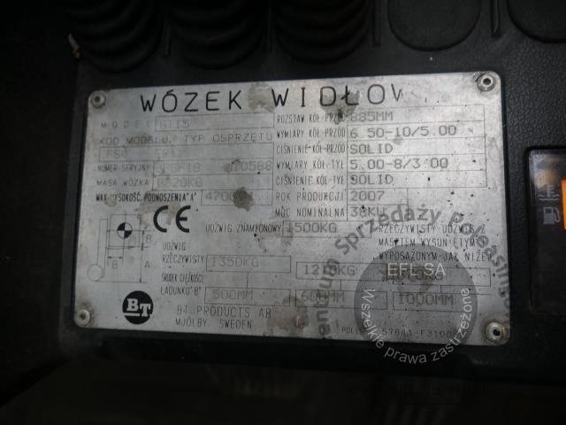 12 - Wózek widłowy Toyota BT GT15 Tonero 2007r.