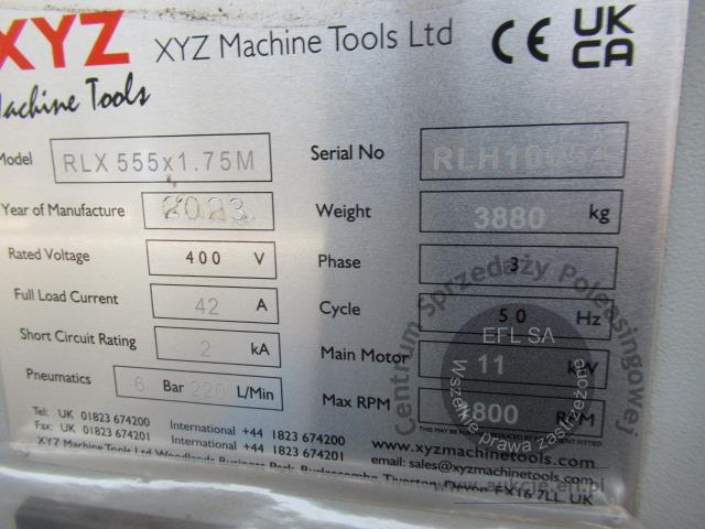 16 - Tokarka XYZ Machine Tools Ltd model RLX555 x 1,75m