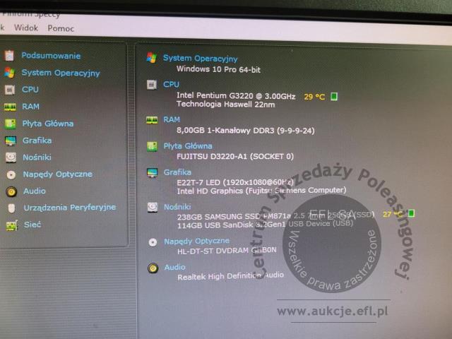 19 - Komputer stacjonarny Fujitsu E520 E85 + monitor Fujitsu
