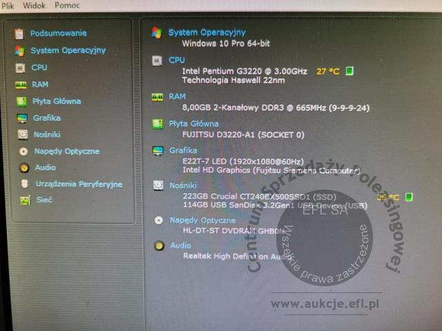 13 - Komputer stacjonarny Fujitsu E520 E85 + monitor Fujitsu