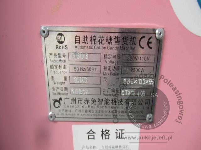 21 - Automat vendingowy - maszyna do produkcji i sprzedaży waty cukrowej CT-606