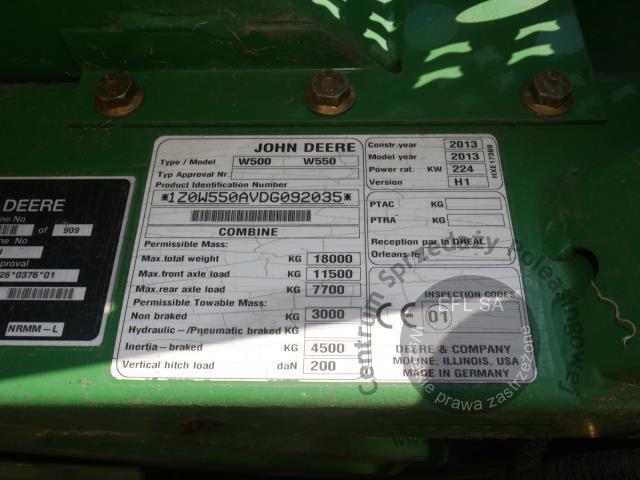 22 - EFL Finance Kombajn zbożowy John Deere  W550 2013r z hederem.