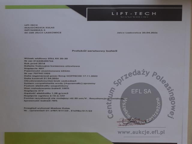 21 - Wózek widłowy elektryczny STILL RX20-20P 2018r.