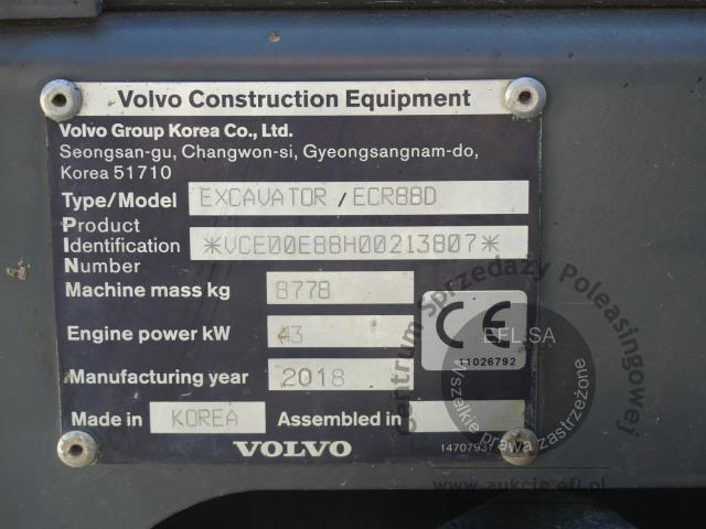 20 - Koparka gąsienicowa VOLVO ECR88D 2018r.