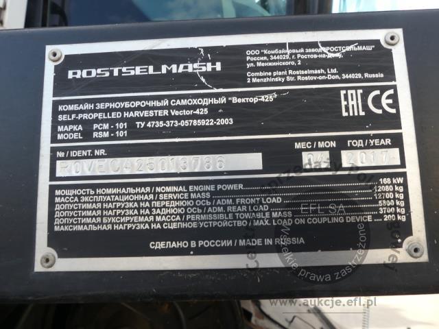 39 - Kombajn zbożowy ROSTSELMASH VECTOR 425 RSM-101 z o 2017r + wózek i heder
