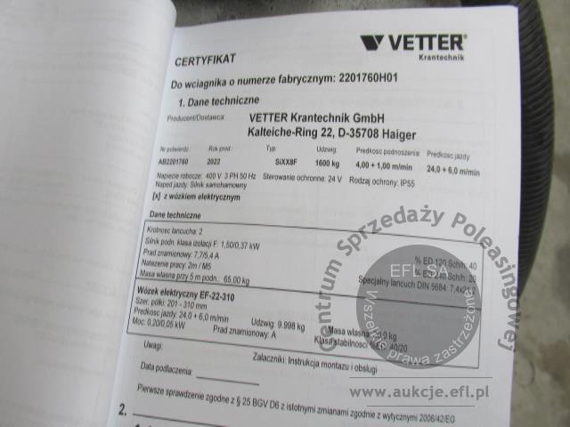 22 - Elementy suwnicy natorowej - dwuszynowej  VETTER K