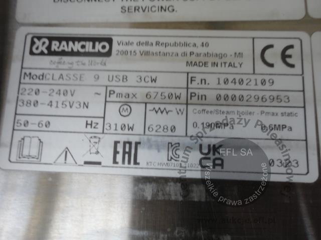 7 - Ekspres do kawy RANCILIO, model CLASSE 9 USB 3 CW 2023r.