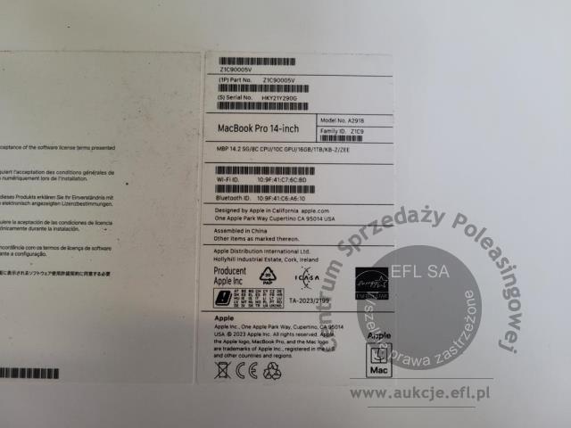 2 - Komputer przenośny APPLE MacBook Pro 14  A2918